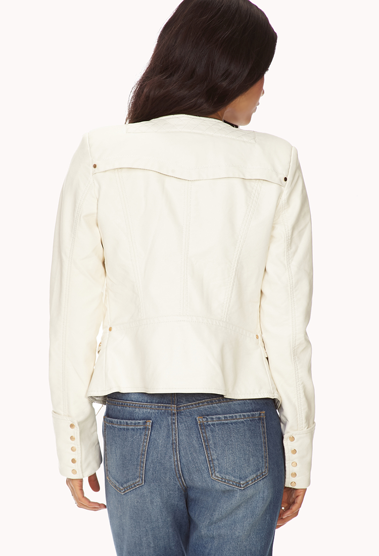 Forever 21 Edgy Collarless Faux Leather Jacket In Natural Lyst Gallery Women S Collarless Leather Jackets