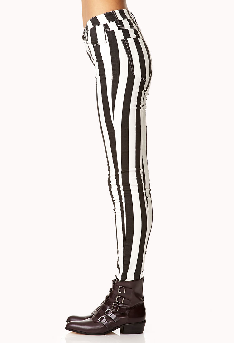 Forever 21 Bold Striped Skinny Jeans in Cream/Black (White) | Lyst