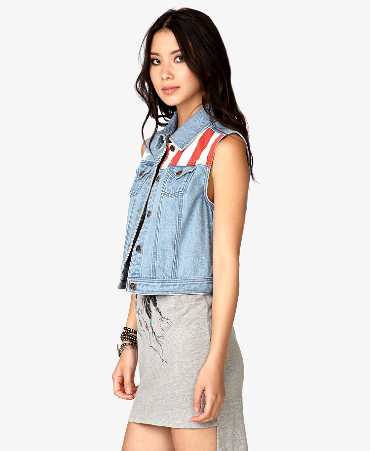 flag denim vest