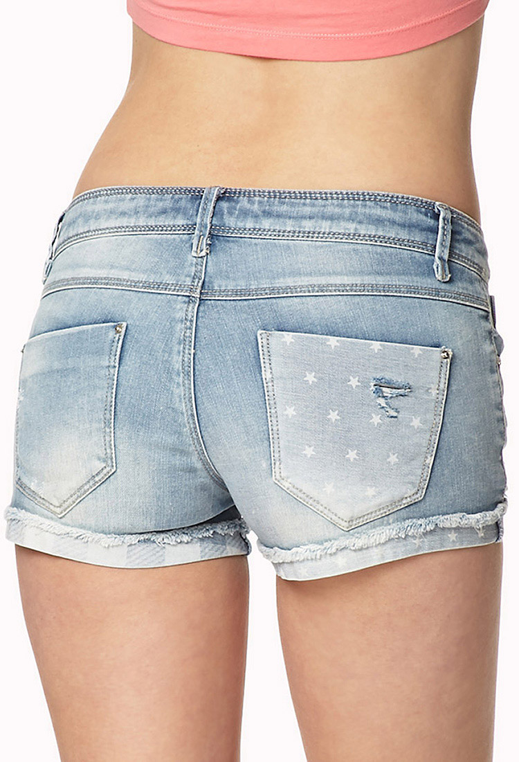 Forever 21 Destroyed Star Print Denim Shorts in Light Denim (Blue) Lyst