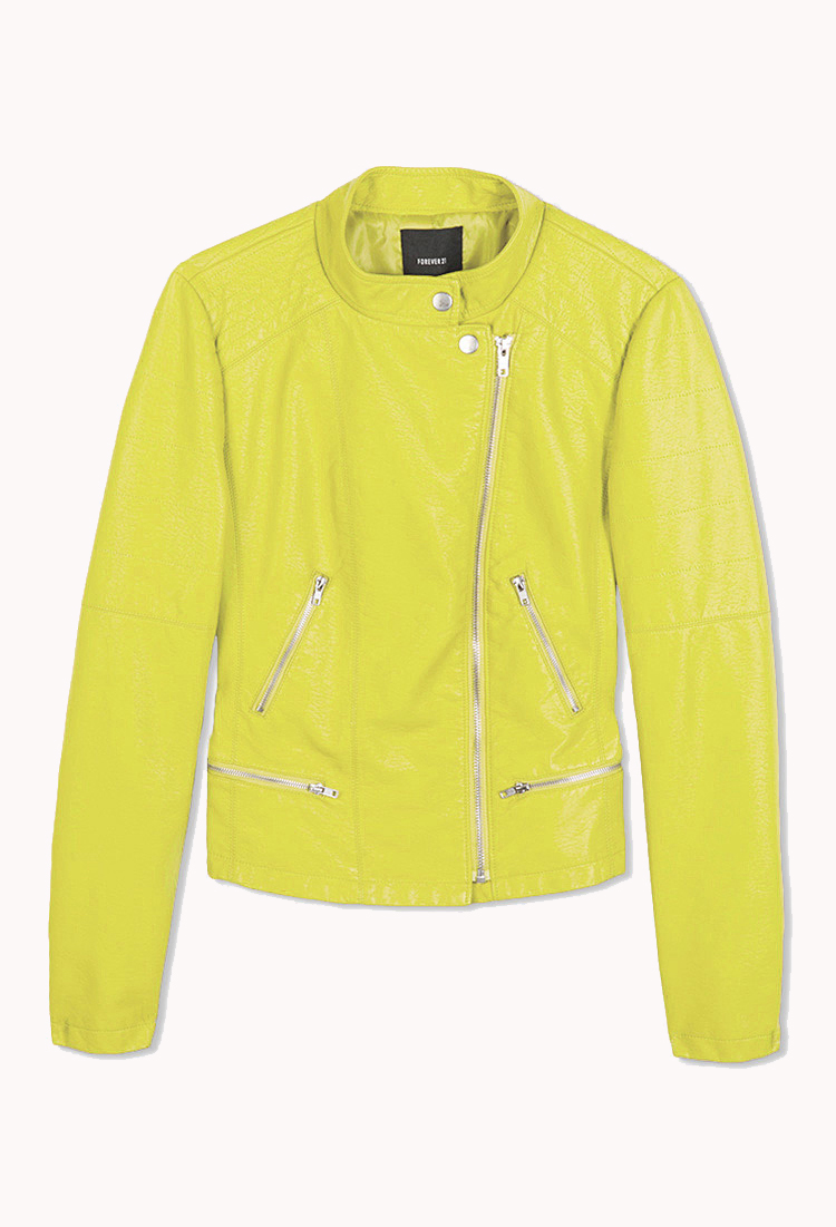 Lyst - Forever 21 Faux Leather Bomber Jacket in Yellow