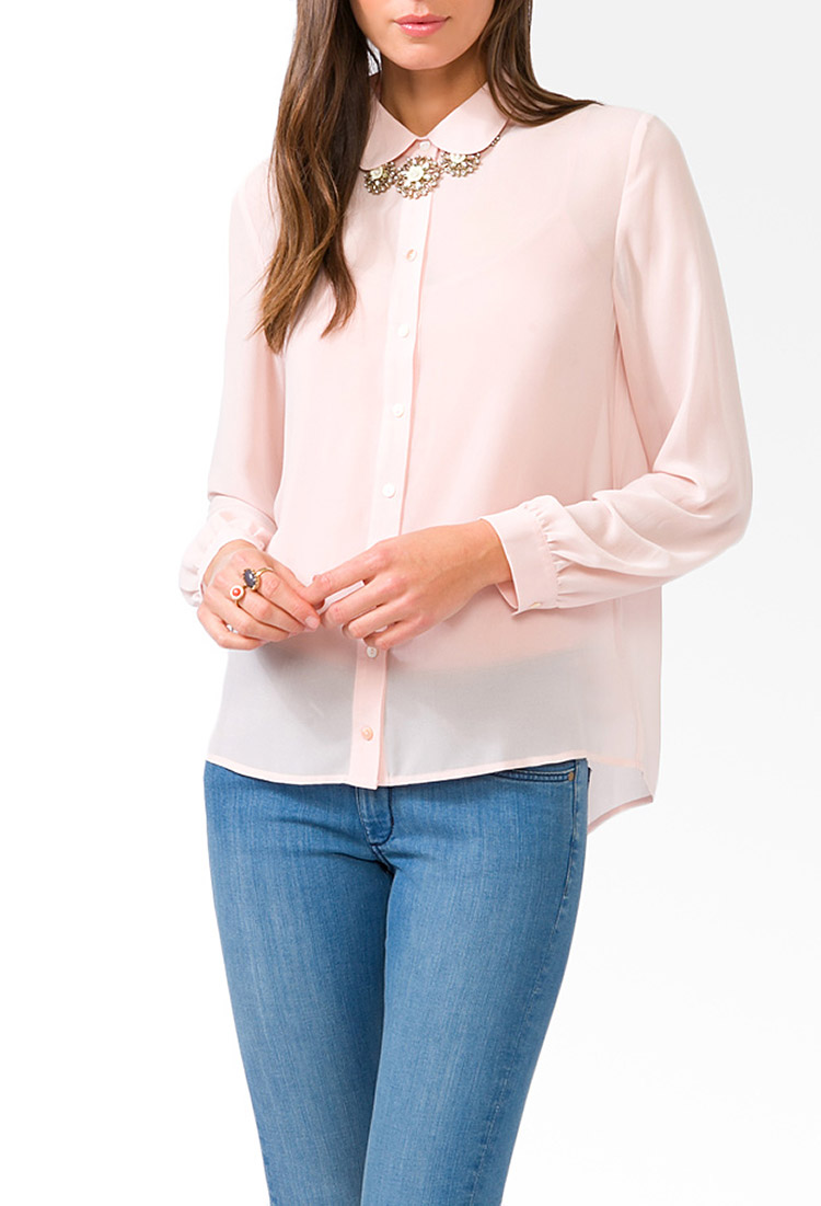 Forever 21 Sheer Peter Pan Collar Shirt 