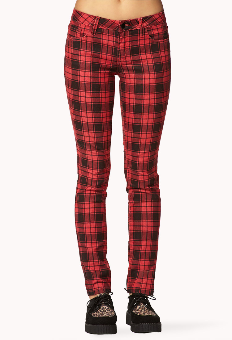 Forever 21 Grunge Plaid Skinny Pants in Red/Black (Red) - Lyst