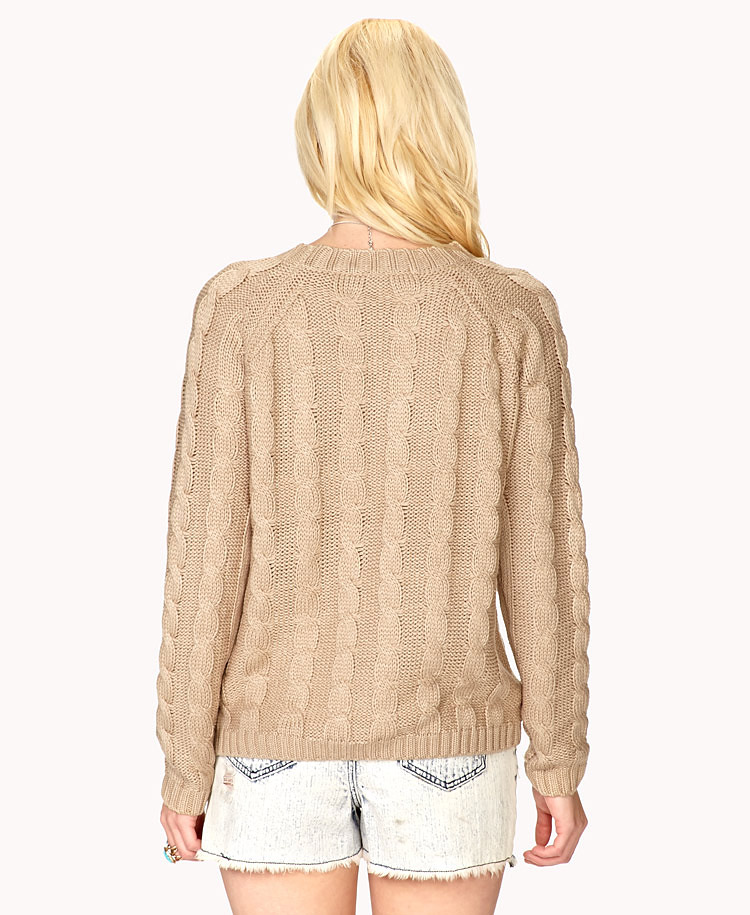 Lyst Forever 21 Cable Knit Raglan Sweater in Natural