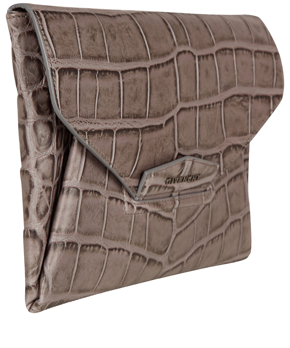 Download Givenchy Grey Mock Croc Antigona Envelope Clutch Bag in ...