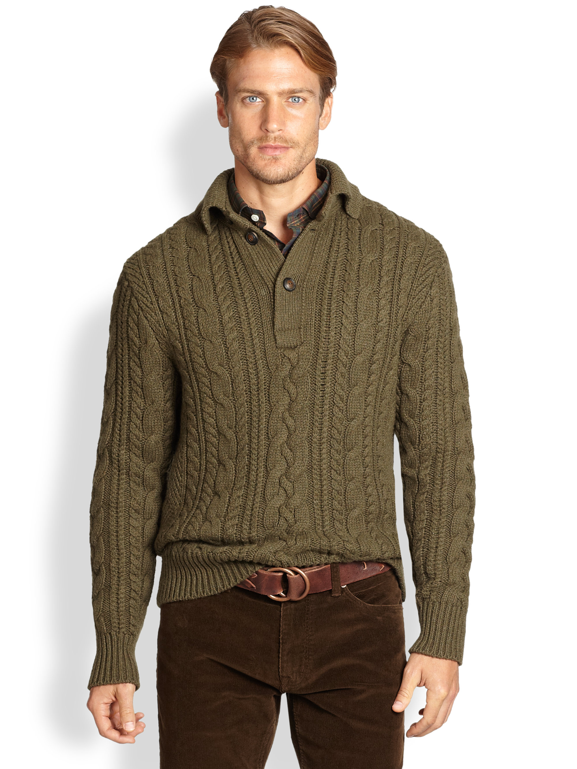 Polo Ralph Lauren Aran knit Sweater in Olive (Green) for Men - Lyst
