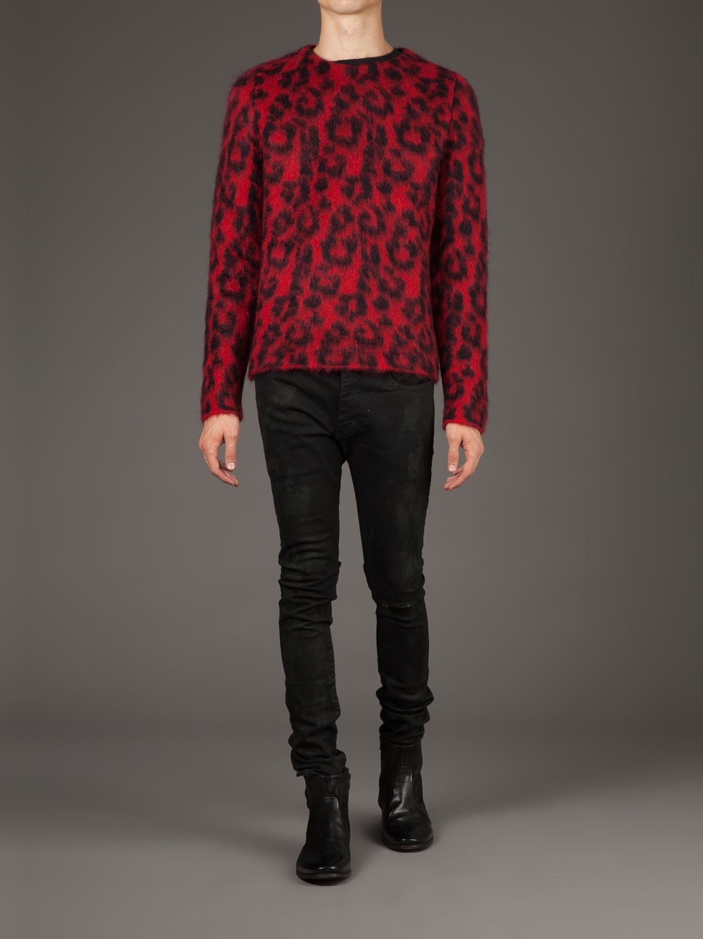 Saint Laurent Leopard Print Sweater in Red for Men - Lyst
