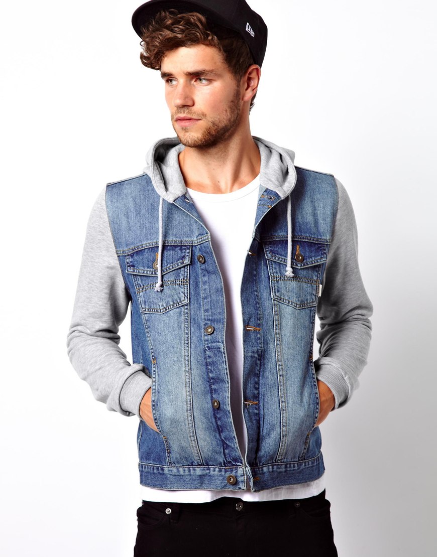 jean jacket with jersey sleeves