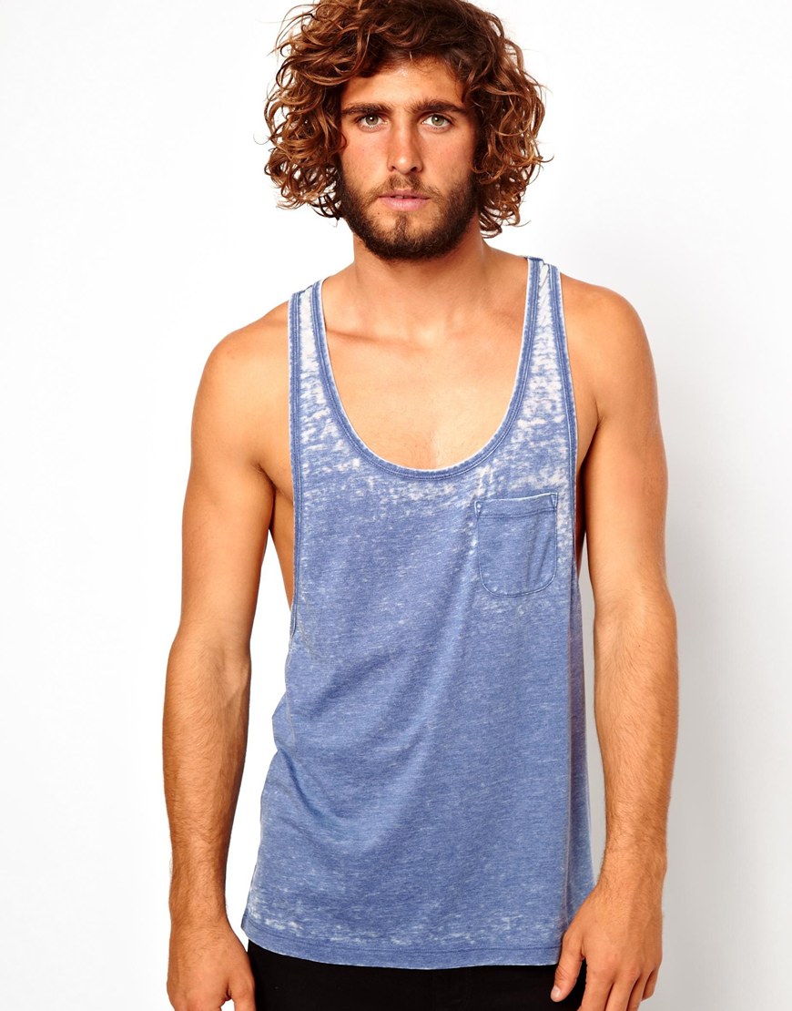 Lyst Asos Asos Tank with Extreme Racer Back and Burnout Wash in Blue