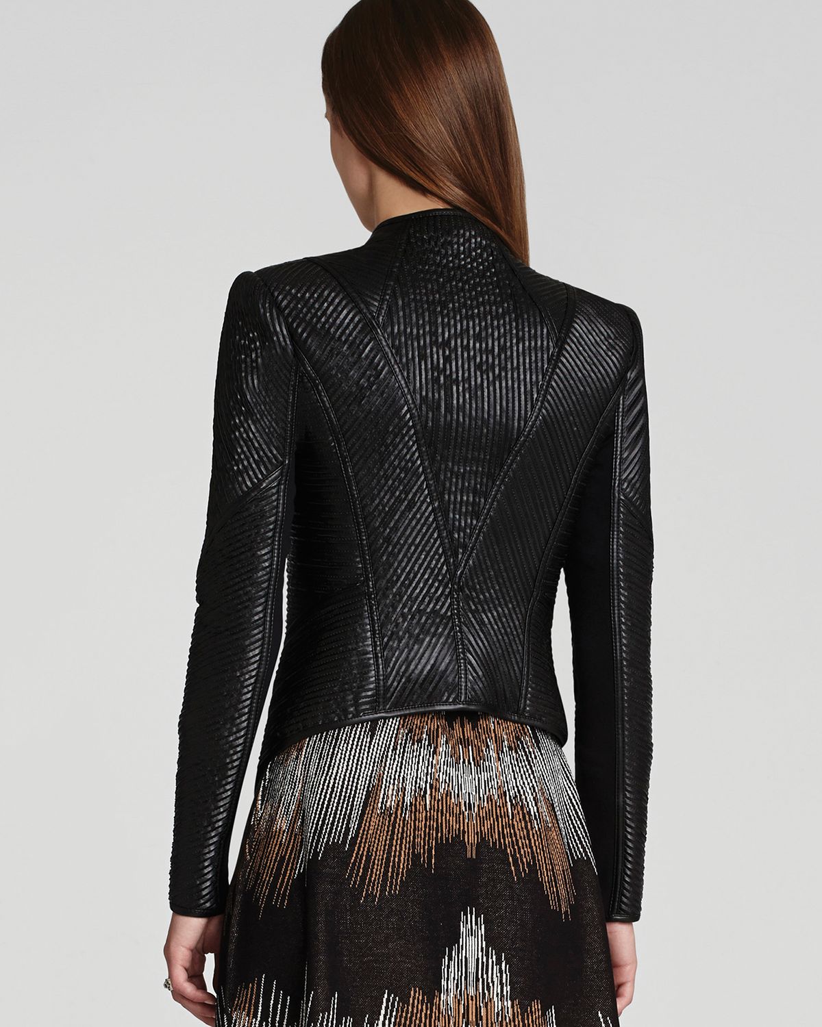 Bcbgmaxazria Jacket Jagger Faux Leather Strips In Black Lyst Gallery