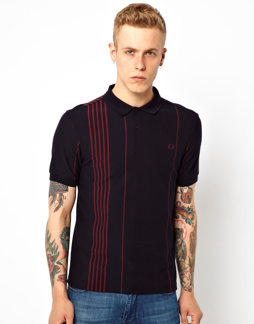 G-star raw Fred Perry Vertical Stripe Polo in Blue for Men | Lyst