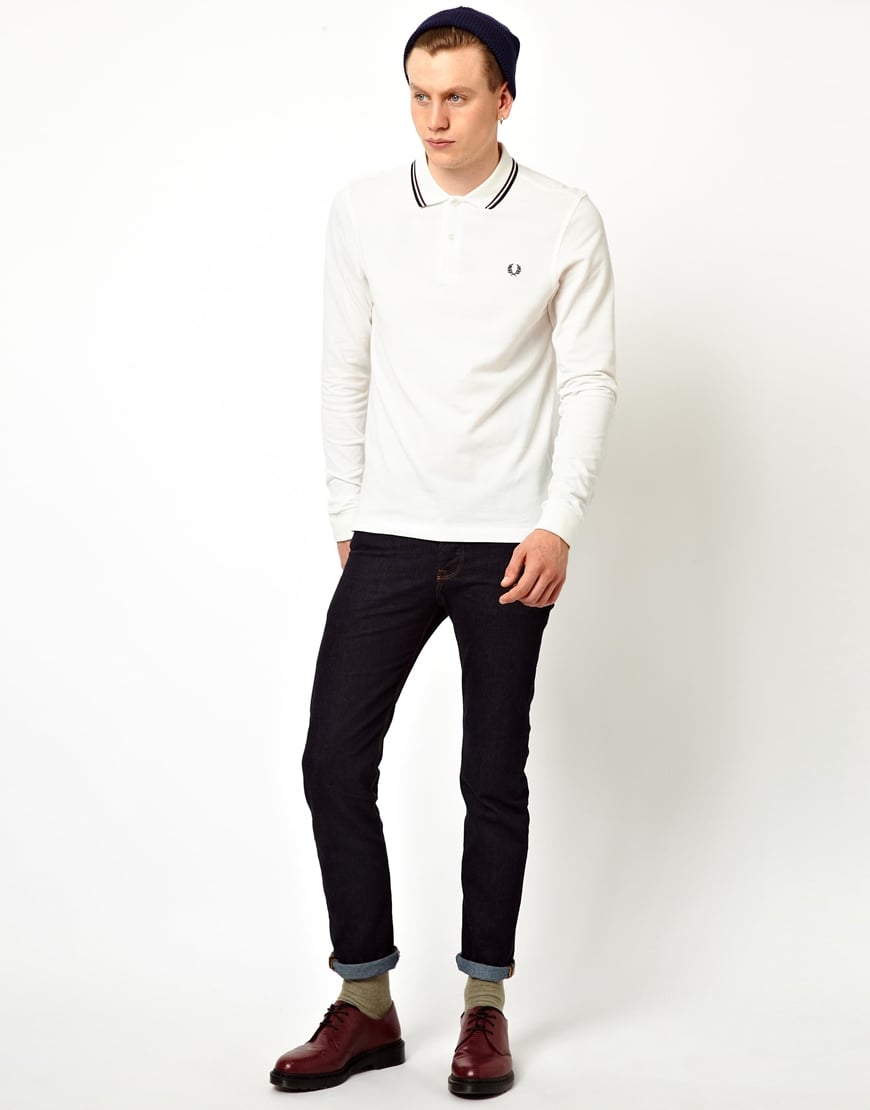 ASOS Fred Perry Long Sleeve Twin Tipped Polo in White for Men - Lyst
