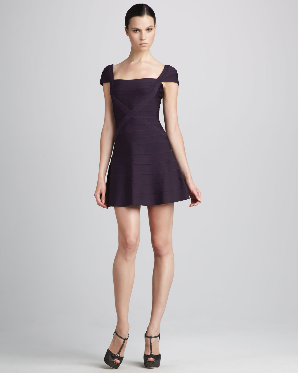 Hervé Léger Capsleeve Aline Bandage Dress Rich Plum In Purple Lyst Gallery