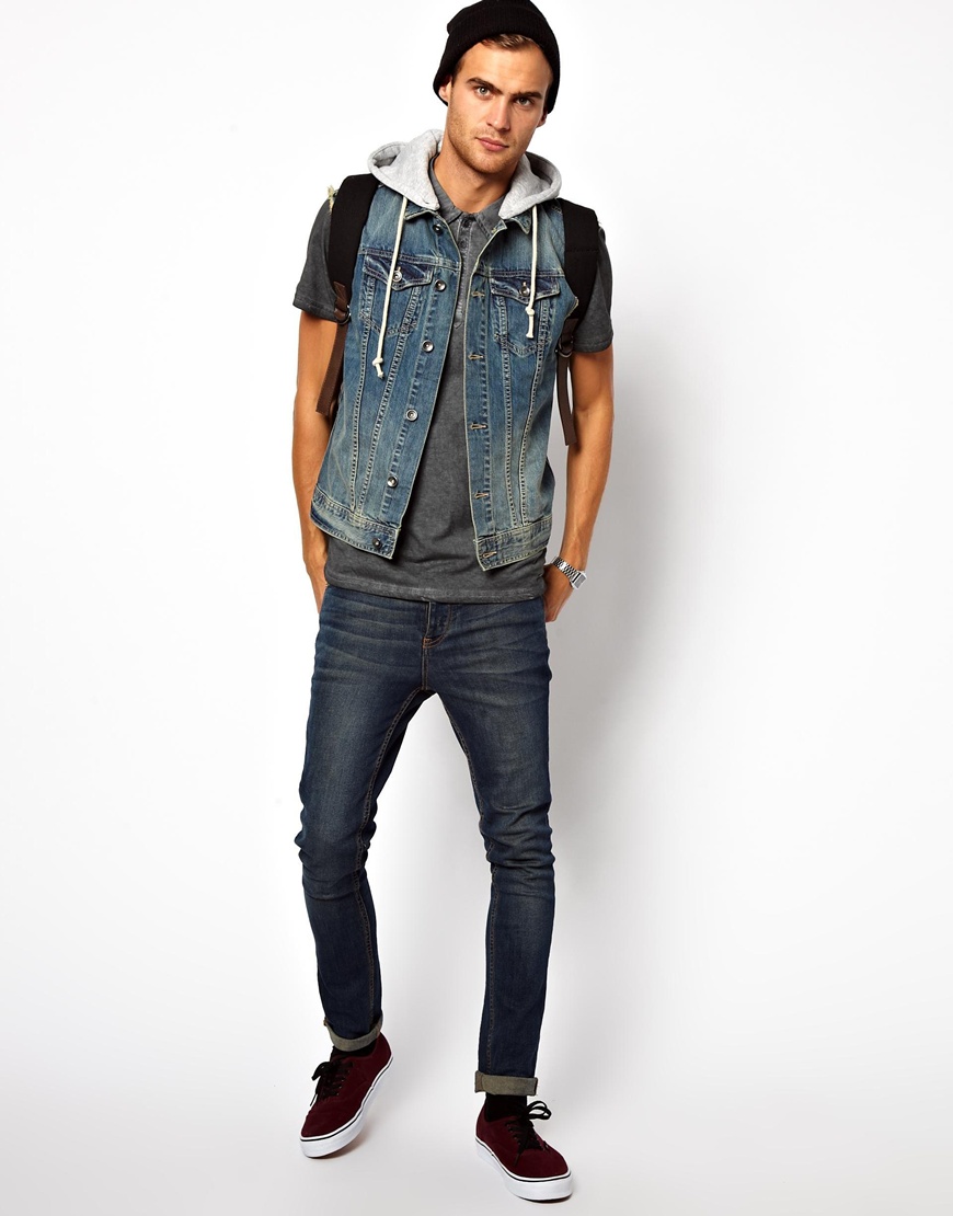 Fred perry Solid Sleeveless Denim Jacket with Hood in Blue for Men ...