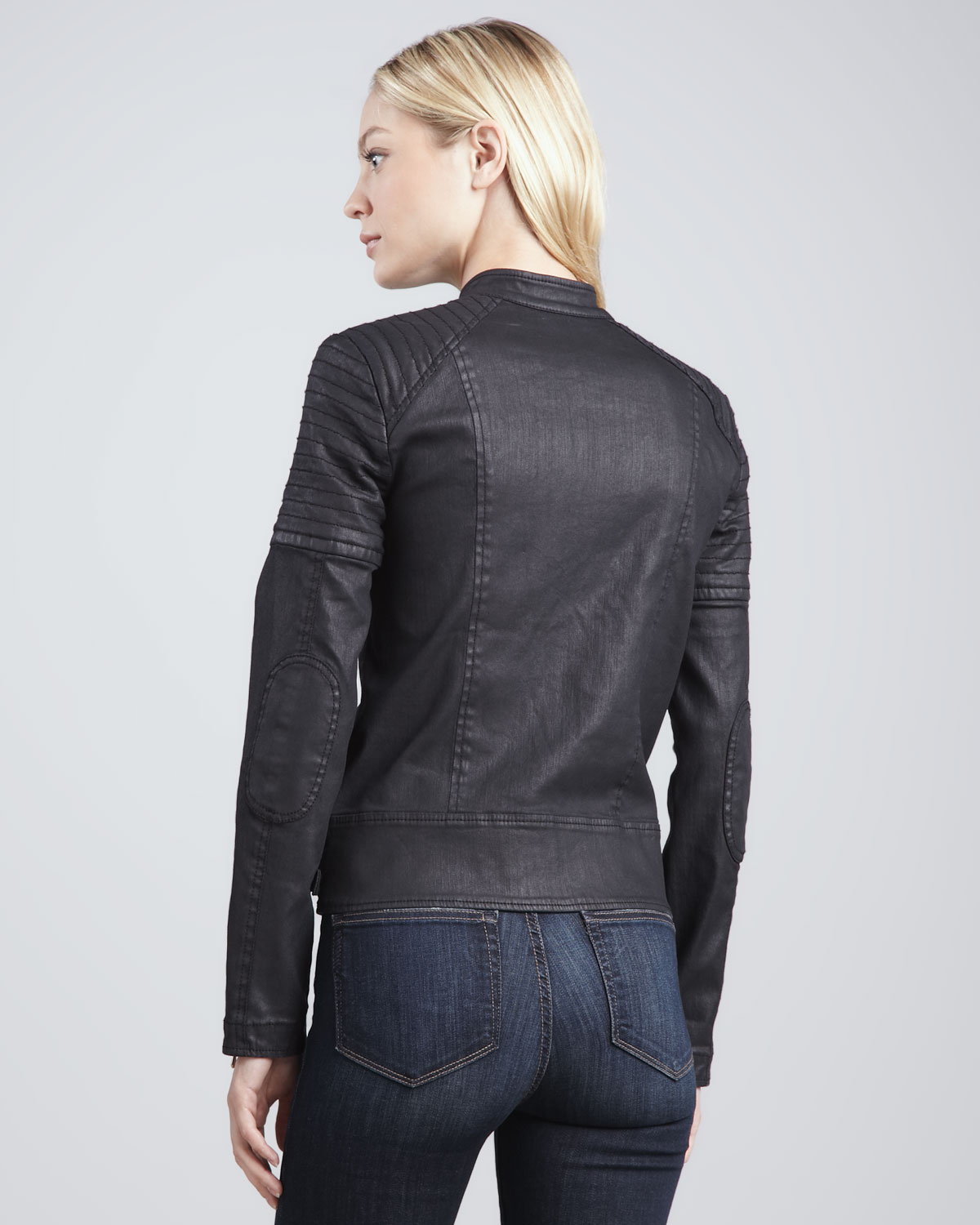 7 for all mankind Coated Denim Motorcycle Jacket in Black Lyst