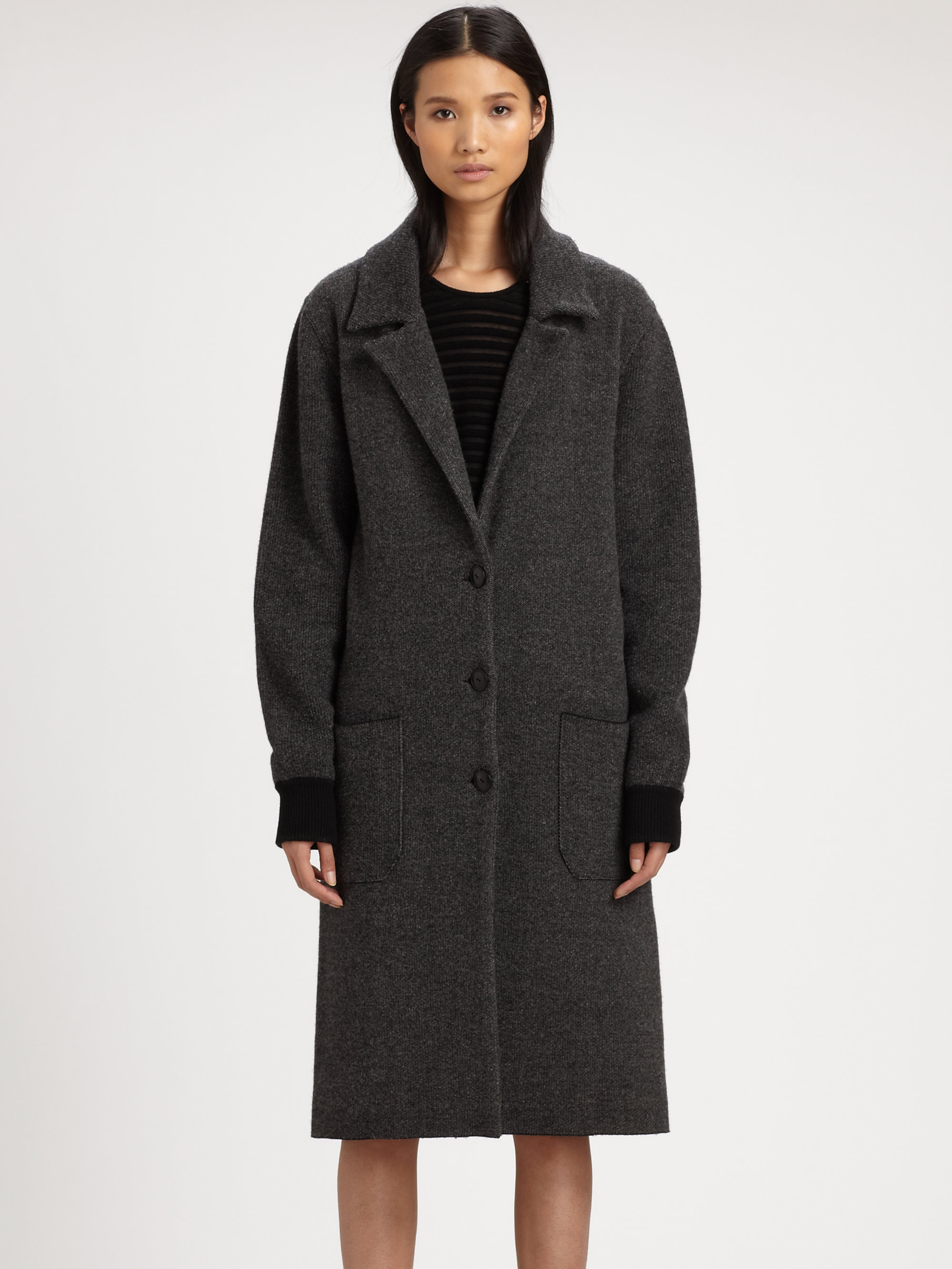 Alexander Wang Boiled Wool Car Coat in Black - Lyst