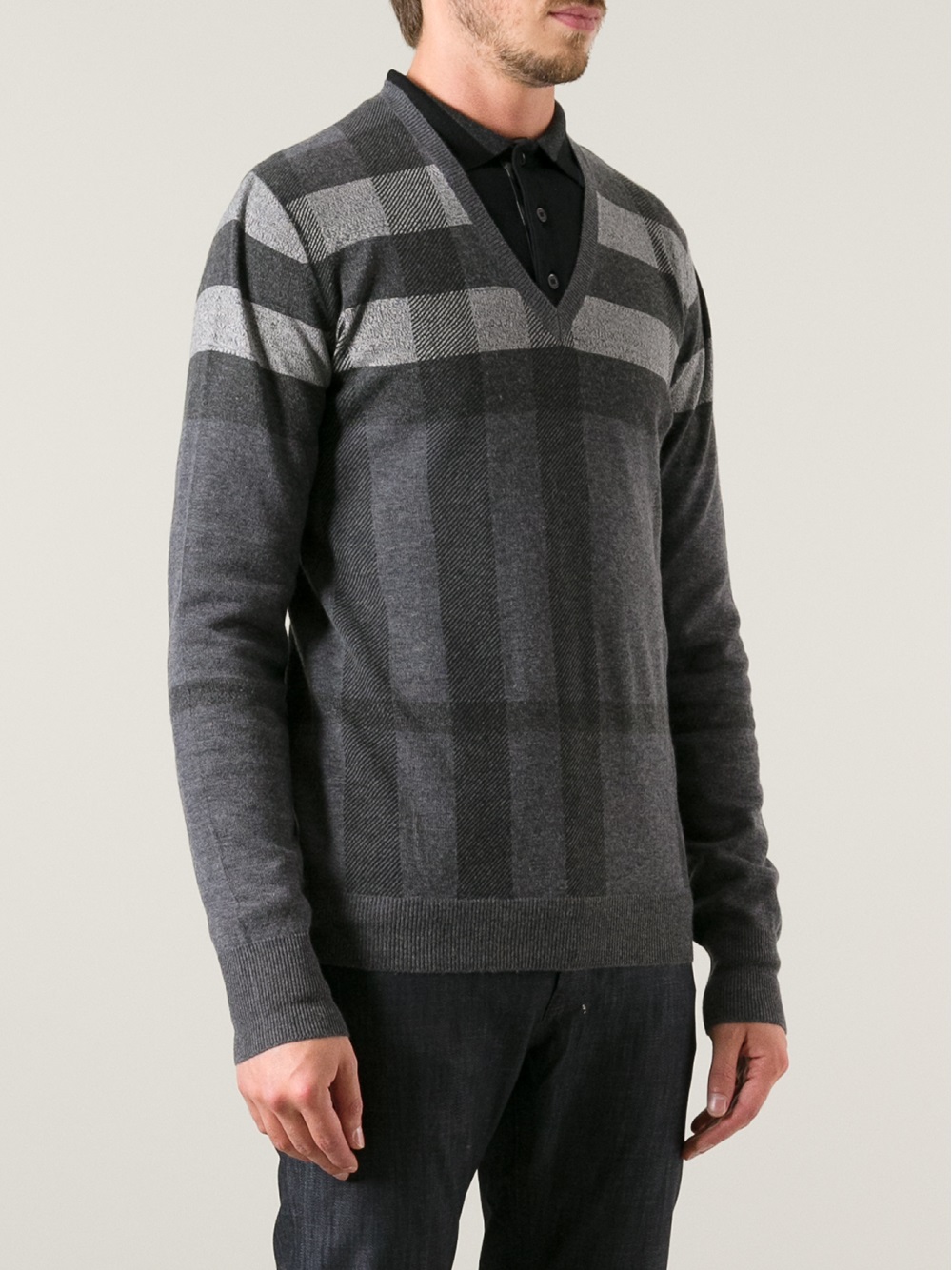 Burberry Check Sweater in Grey (Gray) for Men - Lyst