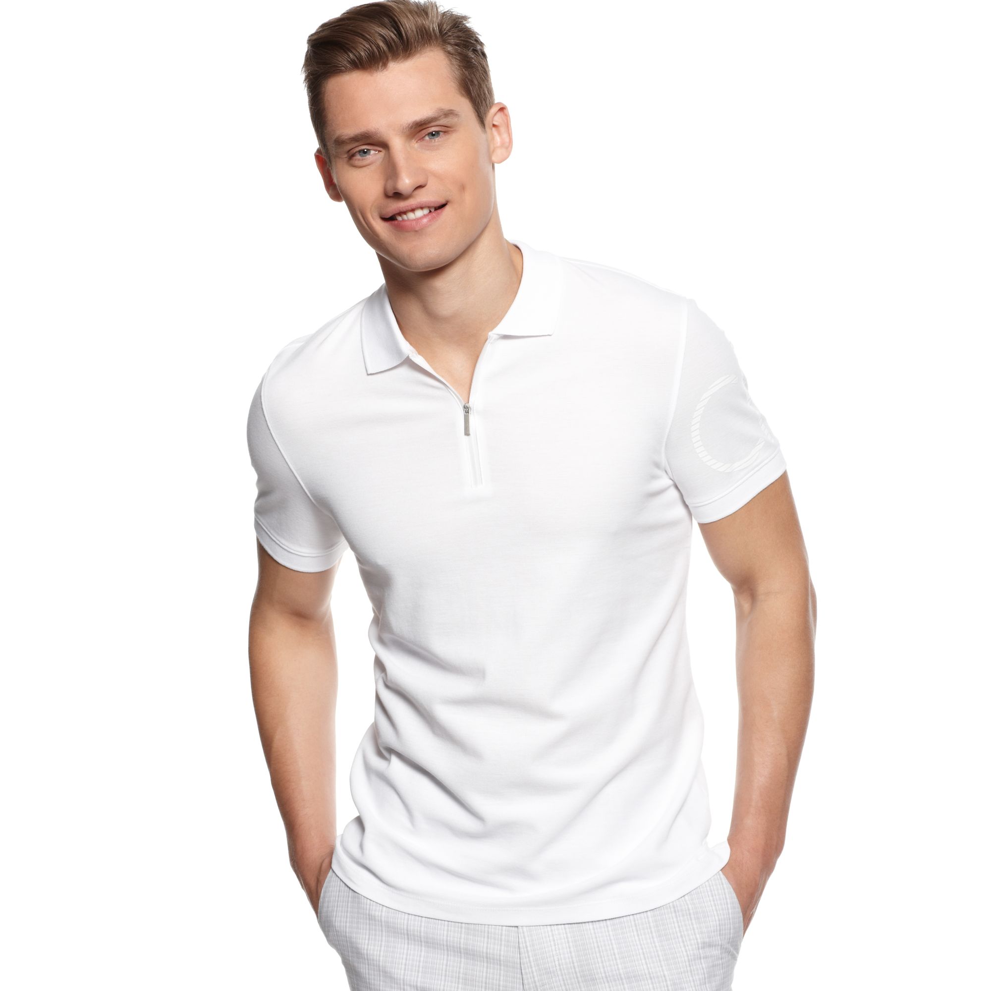 Pardon Op tijd Charles Keasing Calvin Klein Short Sleeve Quarter Zip Polo Shirt in White for Men | Lyst