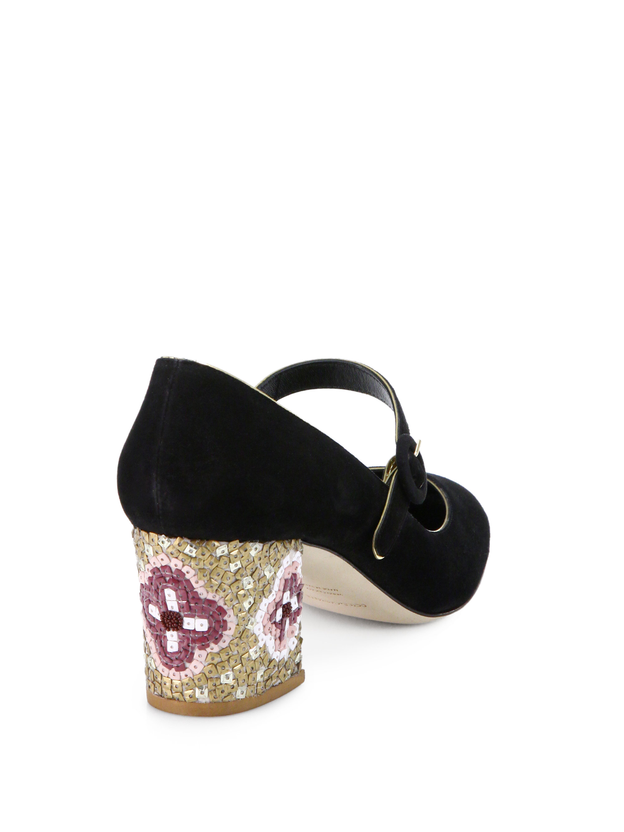 Lyst - Dolce & Gabbana Suede Mary Jane Mosiacheel Pumps in Black