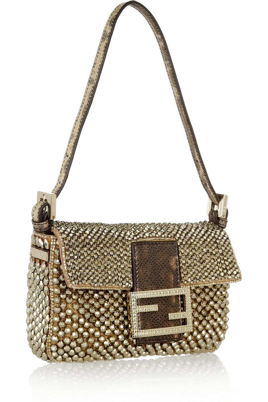 Ocean Grundig vandrerhjemmet Fendi Baguette Mini Snake trimmed Beaded Bag in Metallic | Lyst