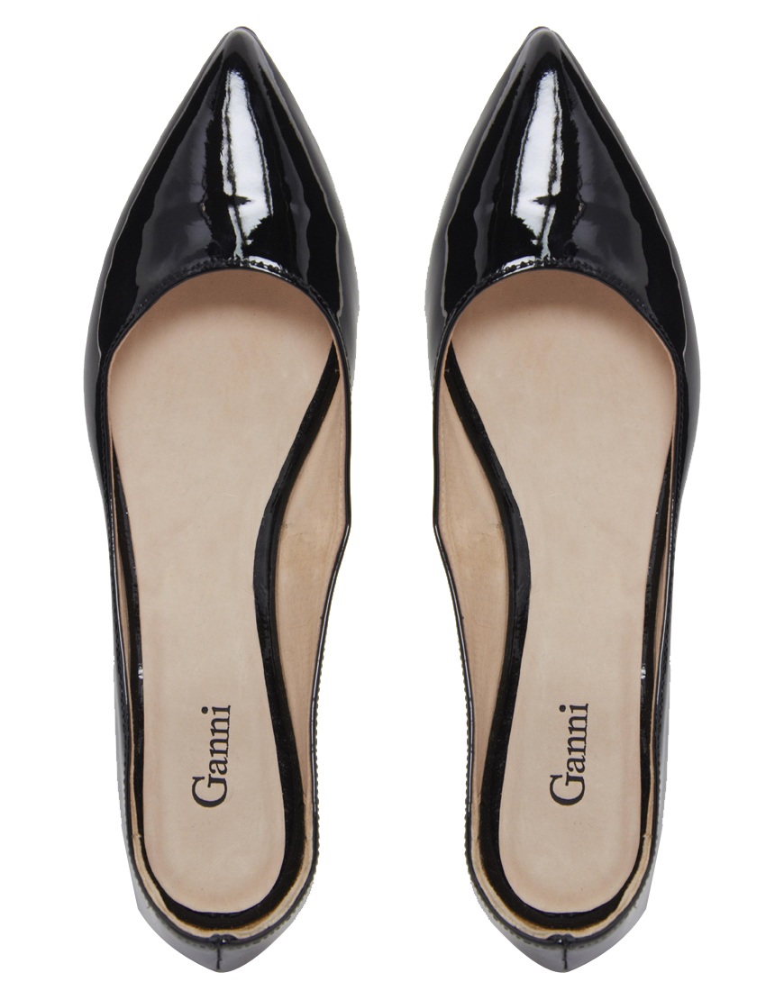 Ganni Ella Patent Pointed Flat Shoes in Black - Lyst