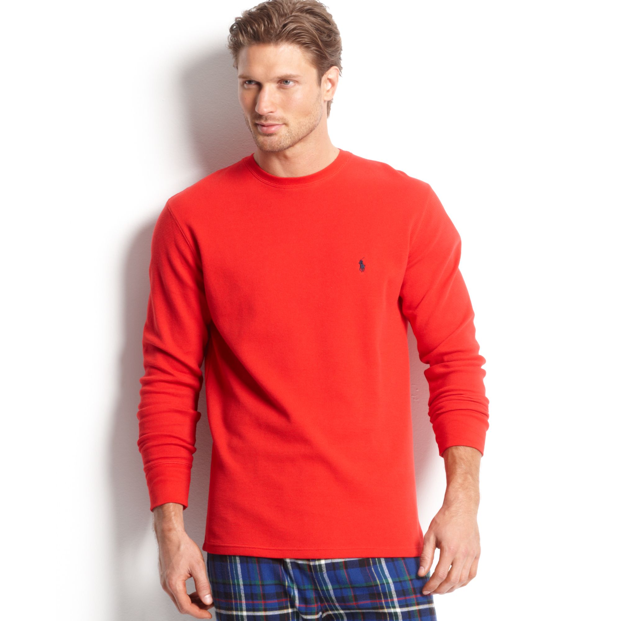 For Red Lauren Thermal T Waffleknit Shirt Crew Men Neck Ralph Long Sleeve iuOPkXZ