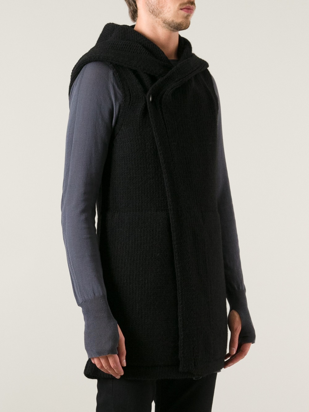 Lyst Rick Owens Sleeveless Hooded Cardigan in Black for Men