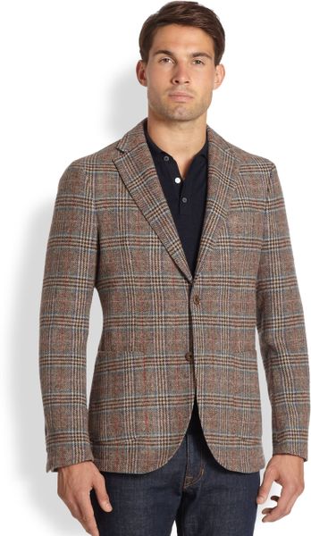 Slowear Plaid Wool Blazer in Brown for Men | Lyst