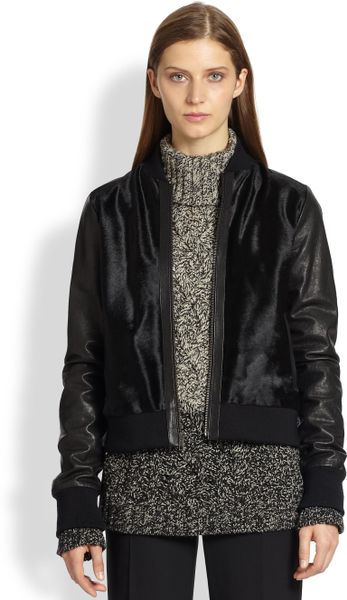 muubaa black collarless leather real calf hair bomber biker