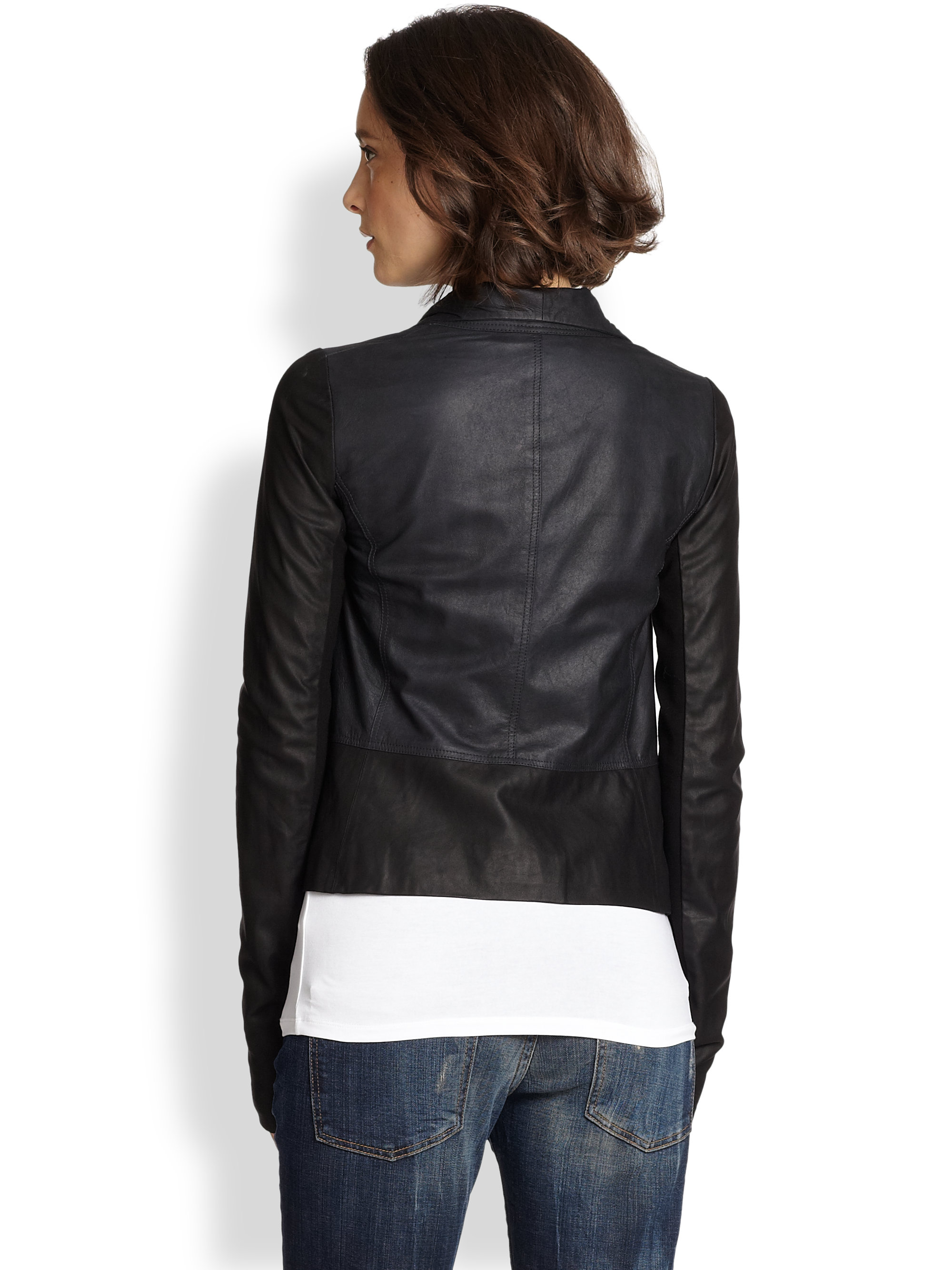 Vince Draped Colorblock Leather Jacket in Black - Lyst