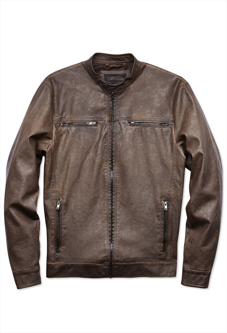 Faux Leather Mens Jacket Photo Al The Fashions Of Paradise Forever 21 Faux Leather Biker Jacket In Brown For Men Lyst