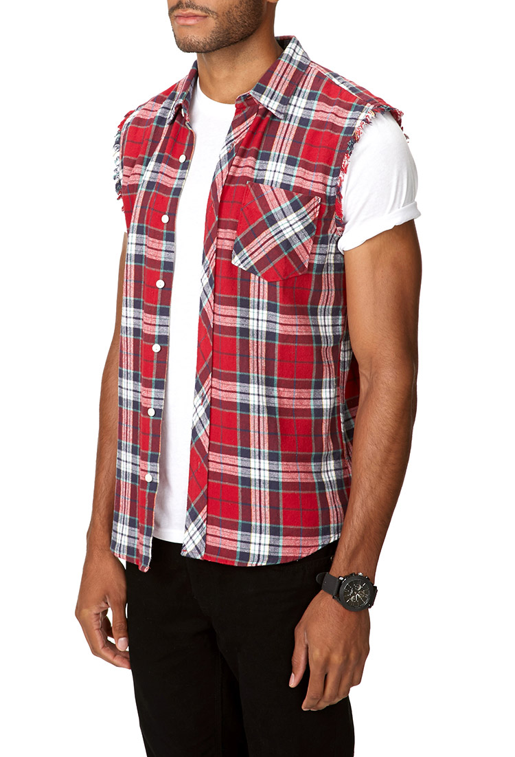 Forever 21 Frayed Classic Fit Plaid Shirt in Red for Men | Lyst