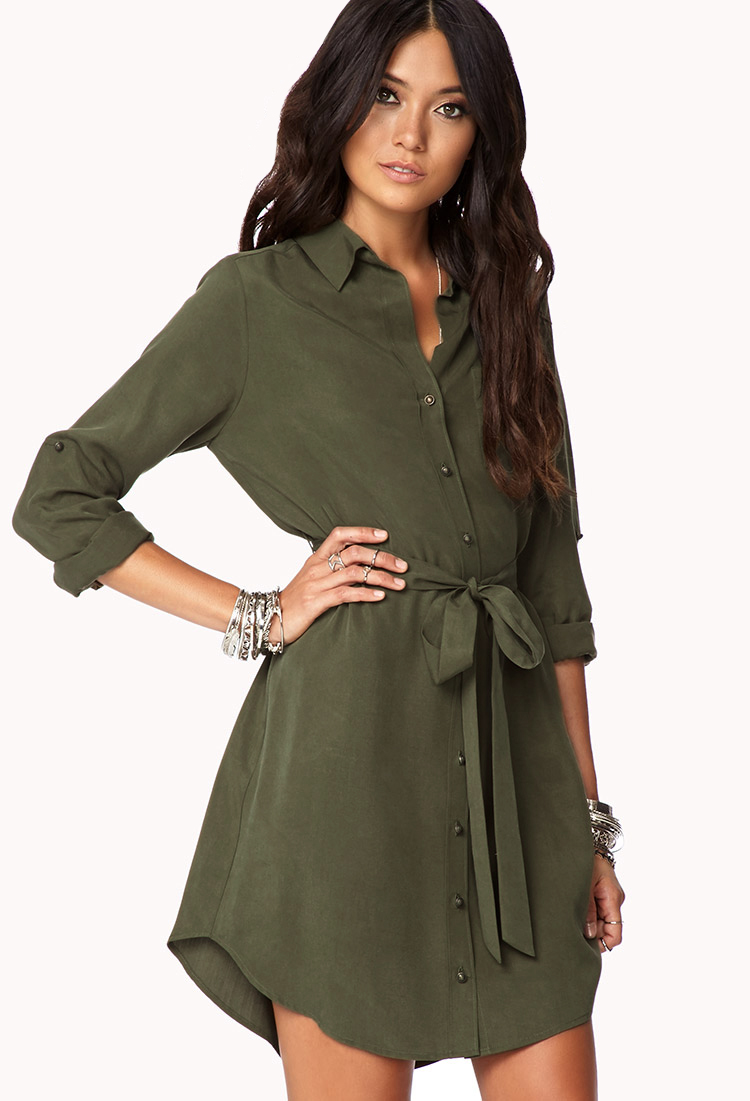 olive green shirt dress