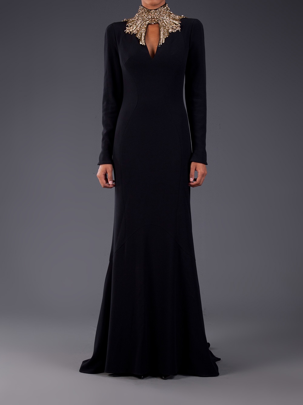 Alexander McQueen Embellished High Neck Gown in Black - Lyst