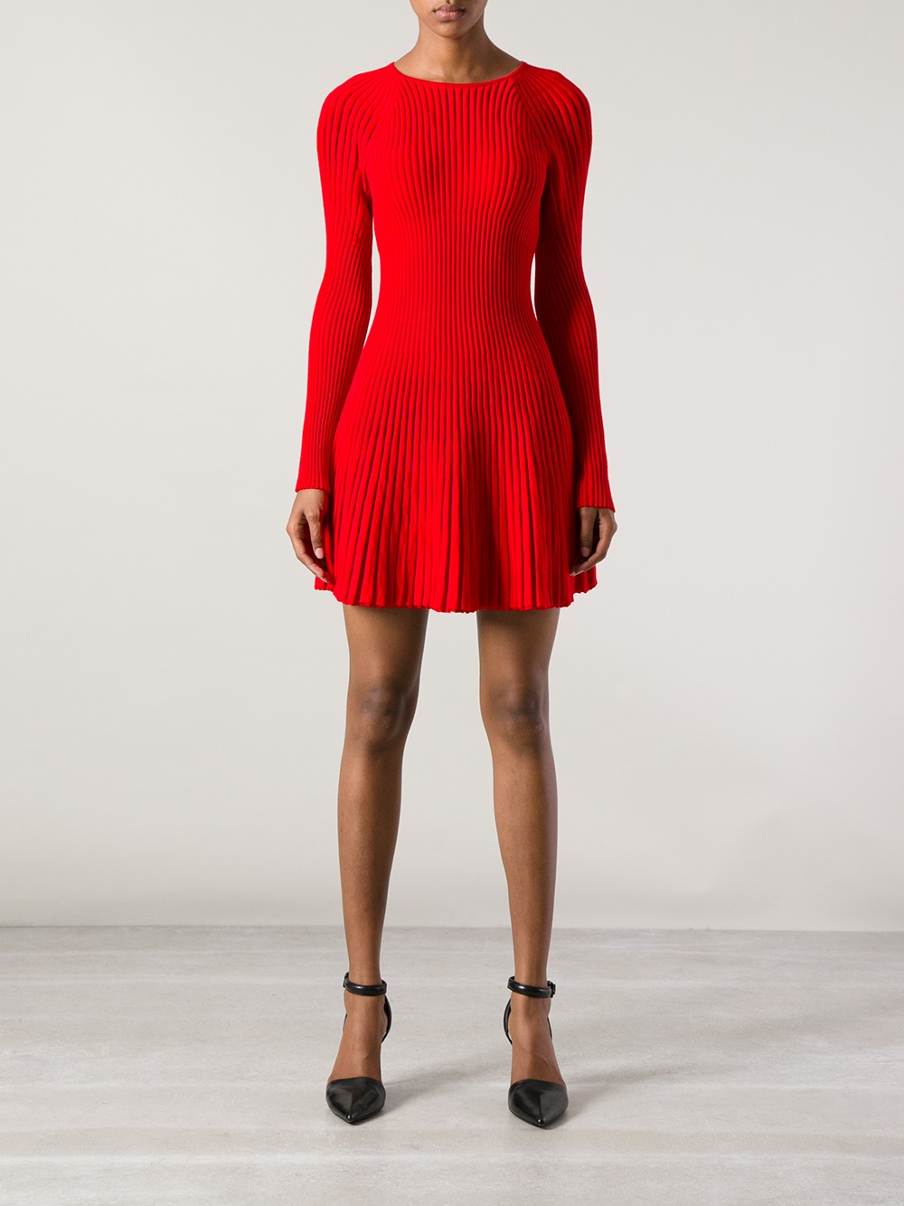 Lyst - Alexander Mcqueen Ribbed Knit Dress in Red