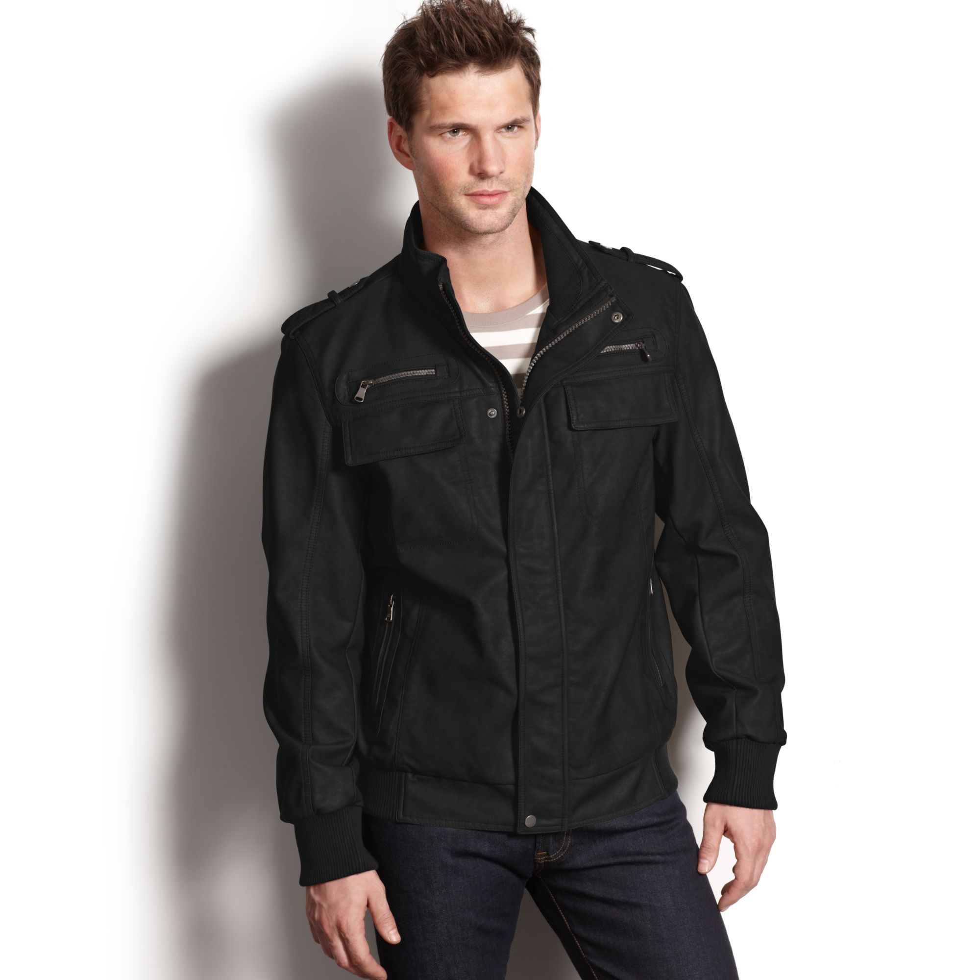 Calvin Klein Lightweight Faux Leather Bomber Jacket in Black for Men | Lyst