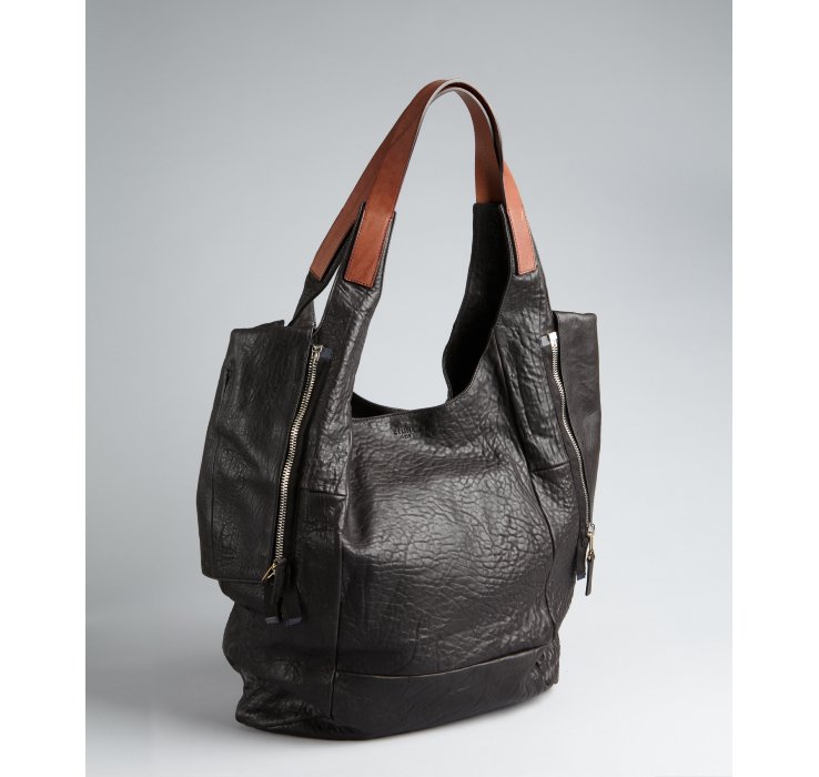 Cline Black and Tobacco Washed Leather Double Zip Tote in Brown ...  