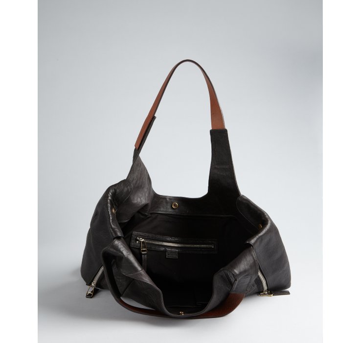 celine leather zipped tote with black lambskin  