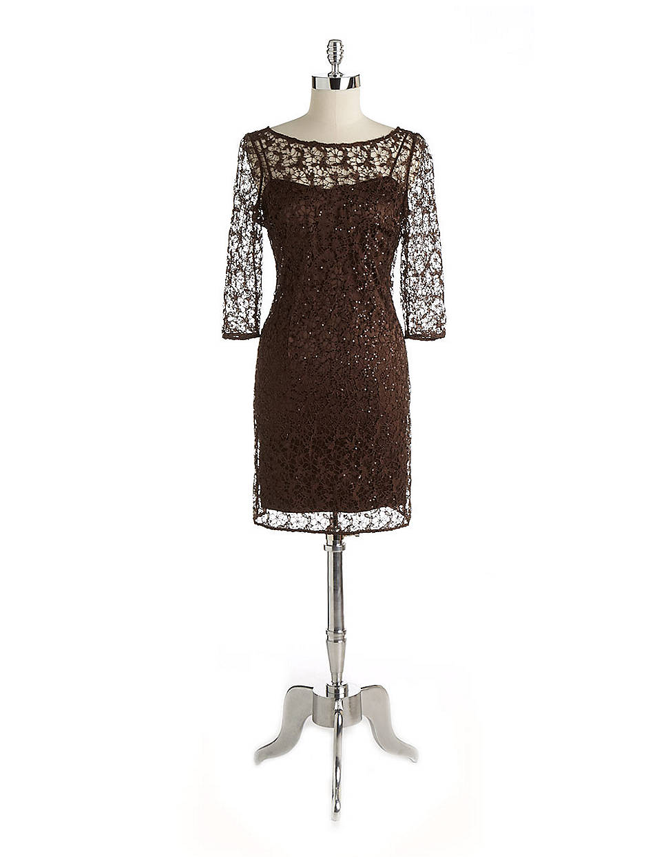 Kay Unger Lace and Sequin Cocktail Dress in Brown (Chocolate) | Lyst