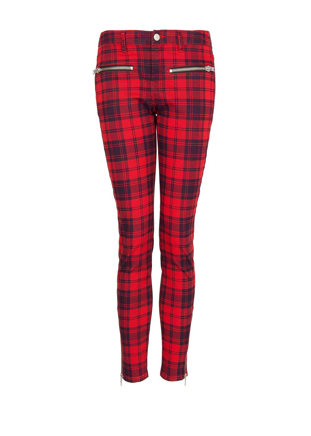 red plaid stretch pants
