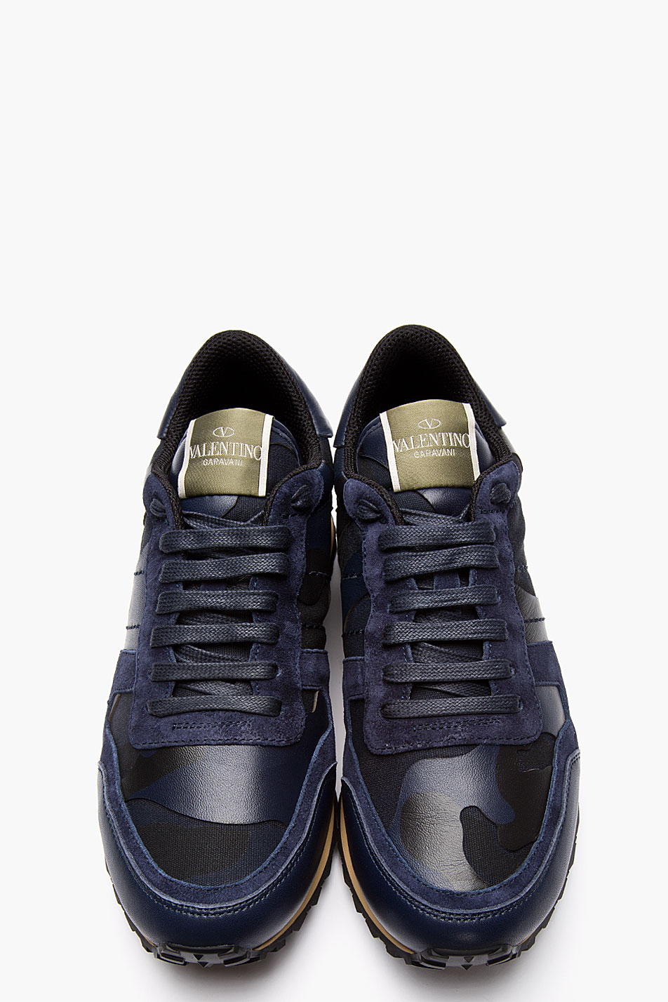 Lyst - Valentino Navy Suede Leather Trimmed Studded Sneakers in Blue ...