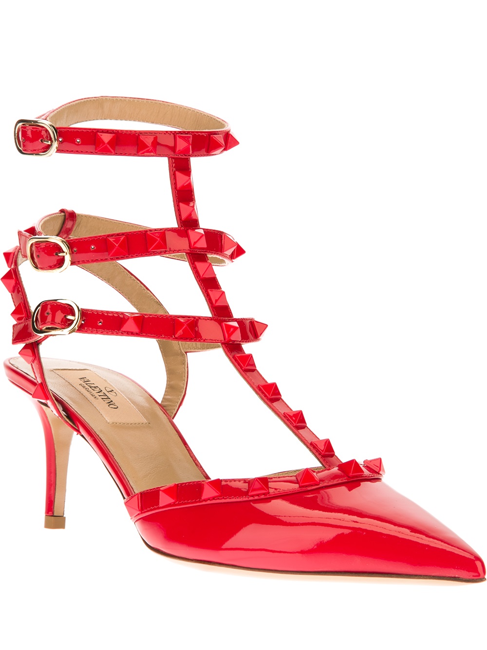 Lyst - Valentino Studded Mid Heel Sandal in Red