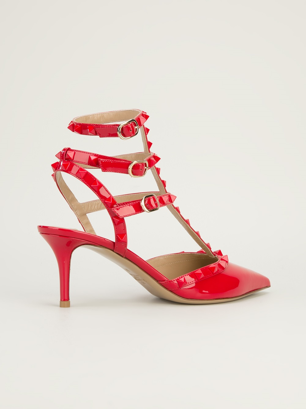  Valentino  Studded Mid Heel  Sandal  in Red Lyst