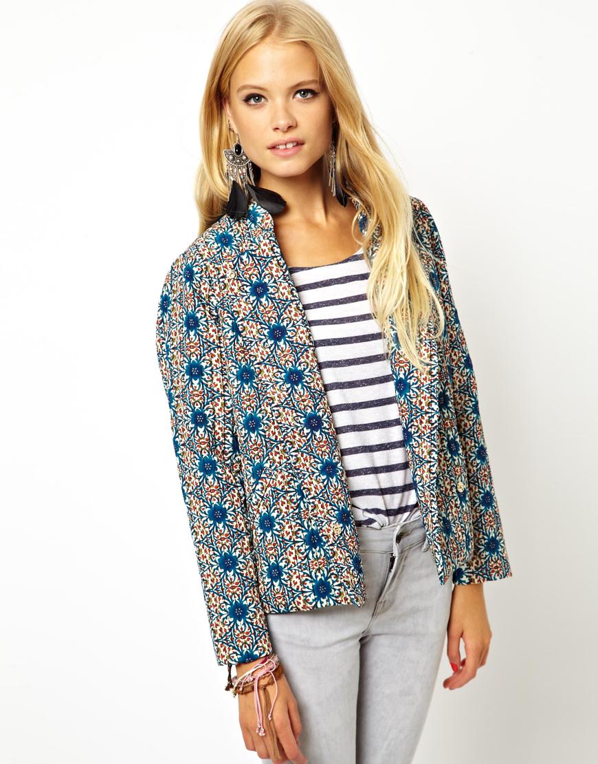 Asos Cropped Jacket In Quilted Floral Print Lyst