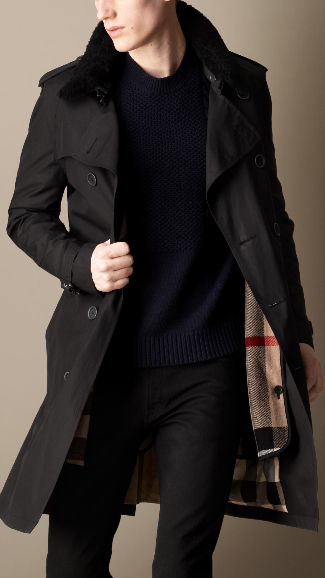 Burberry Lambskin Trench Coat Men Black For Men