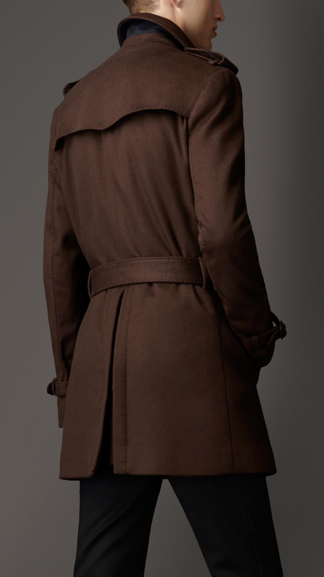Burberry Midlength Wool Cashmere Trench Coat in Dark Brown (Brown) for ...