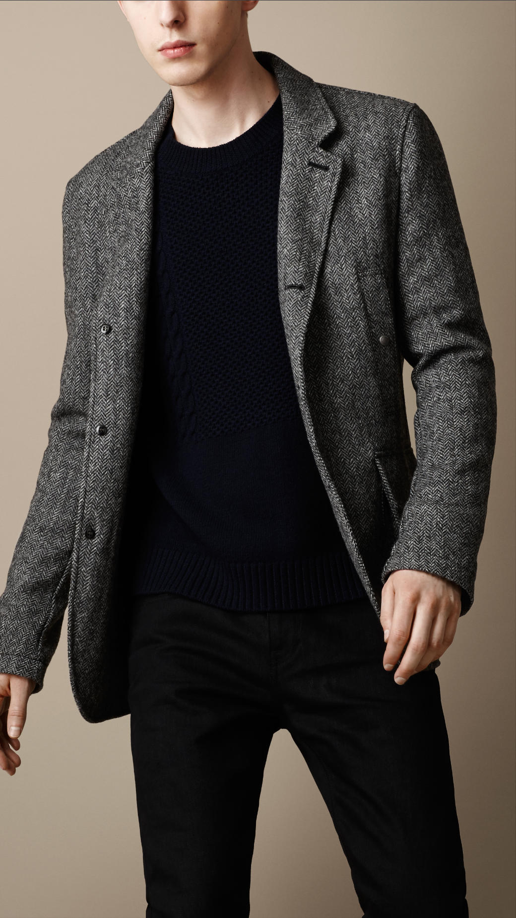 Burberry Herringbone Tweed Jacket in Gray for Men | Lyst