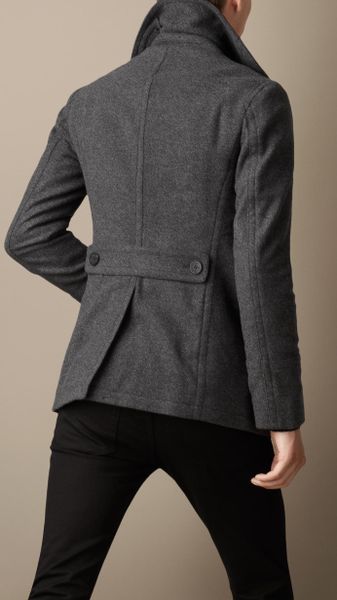 Burberry Wool Cashmere Pea Coat in Gray for Men (dark grey melange) | Lyst