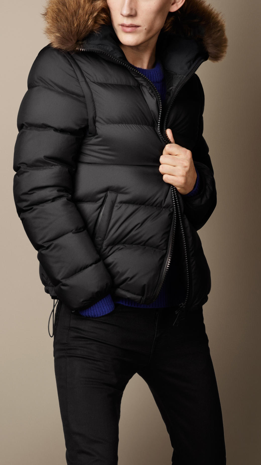 Burberry Fur Trim Downfilled Puffer Jacket in Black - Lyst