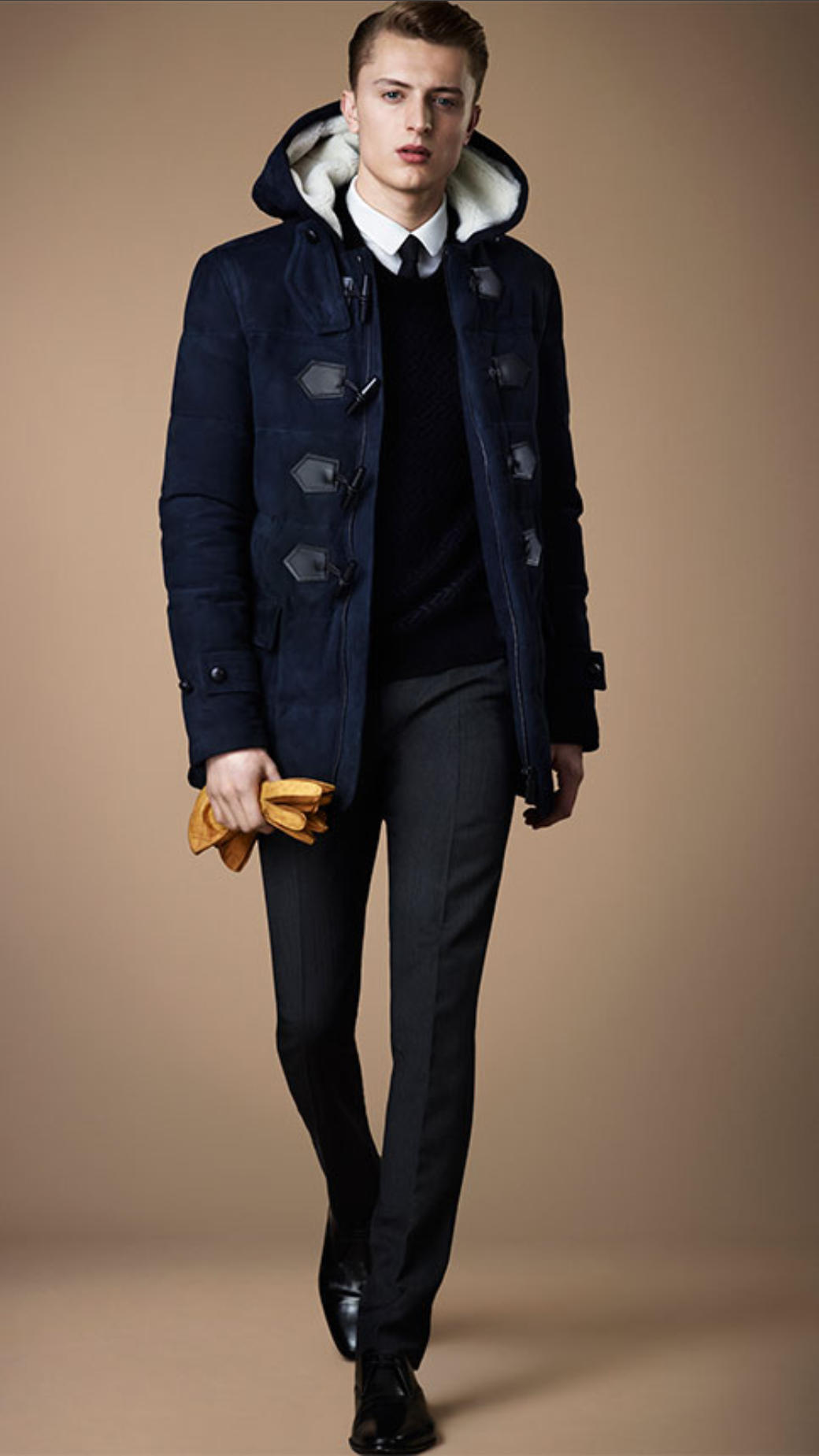 Burberry Downfilled Suede Duffle Coat in Navy (Blue) for Men - Lyst